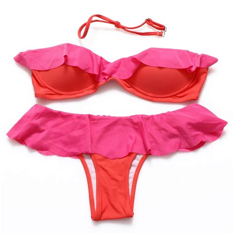 Sport Cute Pink Bikini Set Women Tassel Tie Halter Swimwear Sexy Beach Swimsuit 2018 Ruffle