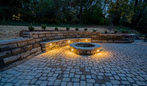 Paver Patio With Outdoor Lighted Fire Pit Ecogreen Landscaping