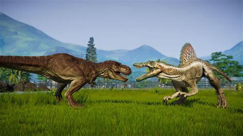 Tyrannosaurus Rex Vs Spinosaurus Breakout And Fight Jurassic World