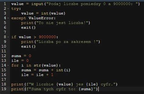 Python napisz program który zapyta o liczbę mniejszą niż mln poda iloś cyfr tej liczby i