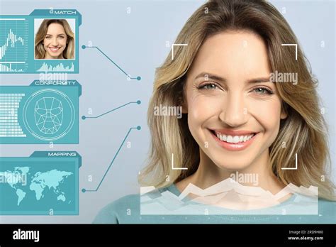 Facial Recognition System Woman With Scanner Frame And Personal Data
