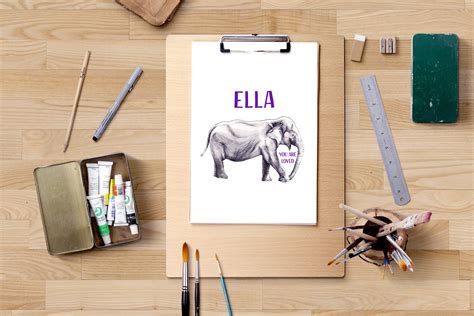 Ella Name Art Digital Print With Elephant Perfect Etsy