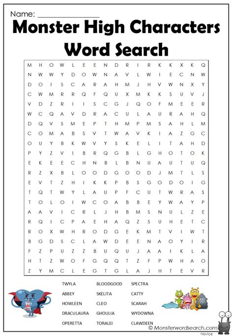 Monster High Characters Word Search Monster Word Search Artofit
