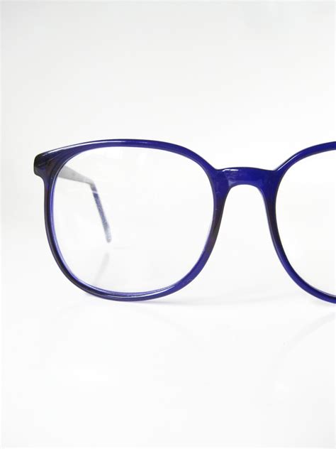 Cobalt Blue Eyeglasses 1970s Oversized Wayfarer Round Womens