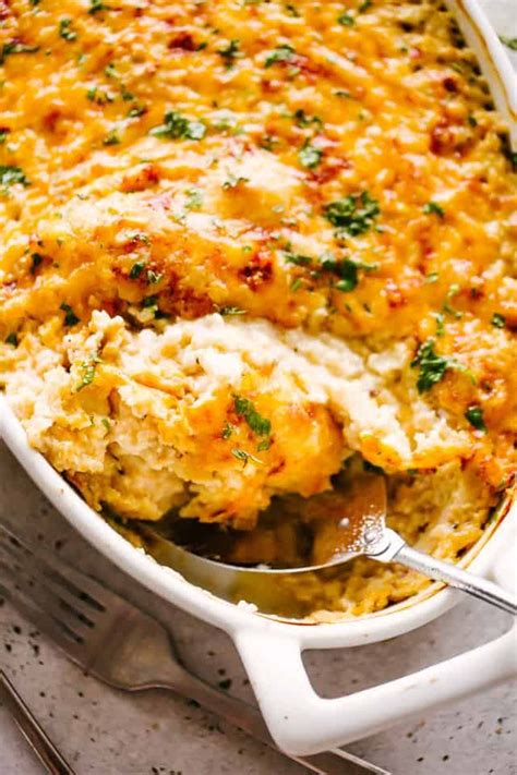 Add enough water to cover bottom of pan by about 2 inches. Easy, oven baked Chicken Cauliflower Rice Casserole with a ...