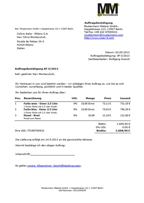 Dann bist du hier richtig. Auftragsbestätigung - Muster, Information und Vorlage