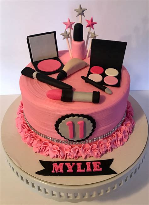 The cake is hot pink with a hand painted leopard sash and matching leopard make up bag. Mylies makeup cake | Make up cake, Cake, Yummy cakes