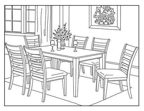 Dining Room Coloring Pages Clipart Kids Table Colouring House Houses