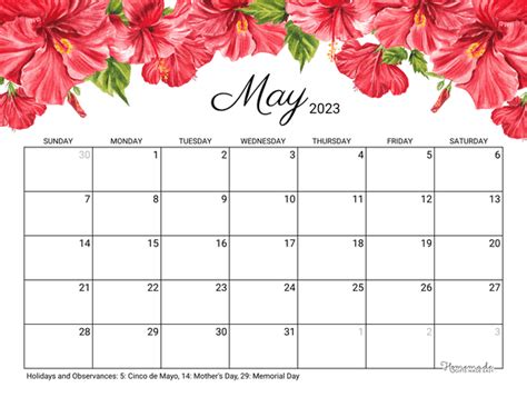 May 2023 Calendar Free Printable With Holidays