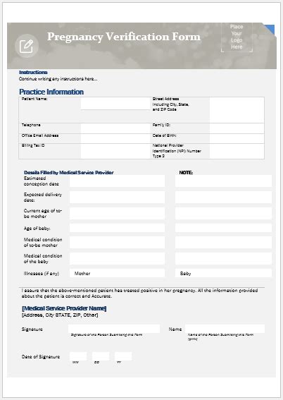 The pregnancy verification form will capture any important information from the positive pregnancy test paper. Pregnancy Verification Form MS Word | Word & Excel Templates