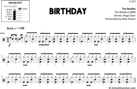 Birthday The Beatles Drum Sheet Music
