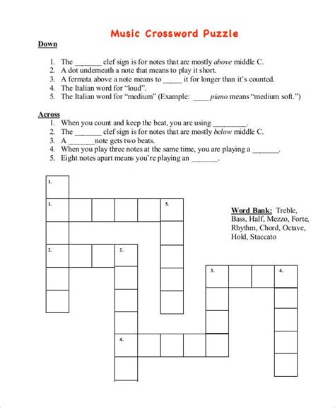 Free Printable Music Crossword Puzzles Printable Templates