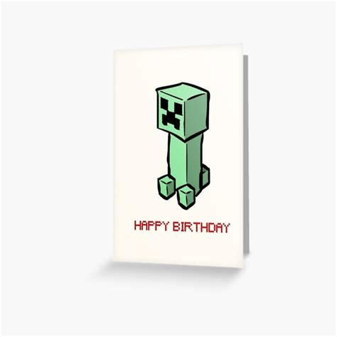 Minecraft Creeper Birthday Card Happy Birthday Greeting Card By