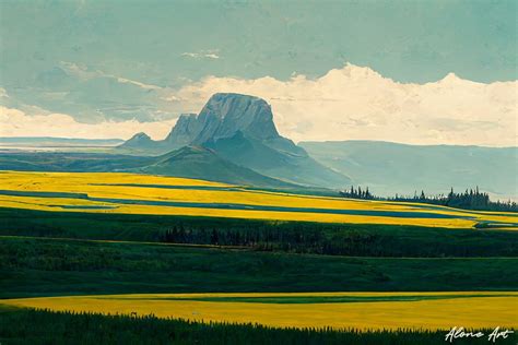 Alberta Countryside Mountain Field Sky Graphic By Alone Art · Creative