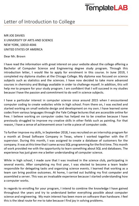 letter of introduction academic