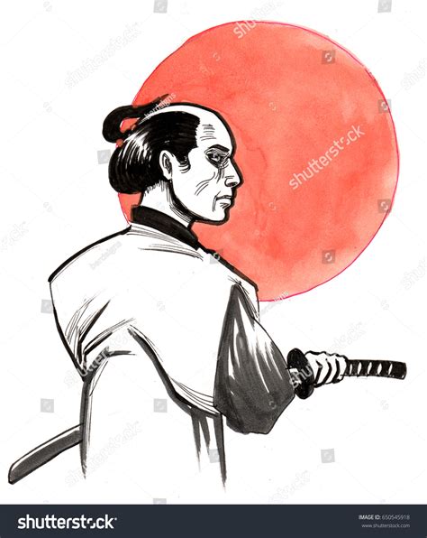 Samurai Red Sun Stock Illustration 650545918