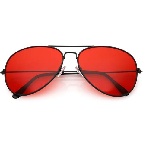 Retro Unisex Large Red Tinted Lens Metal Aviator Sunglasses C962
