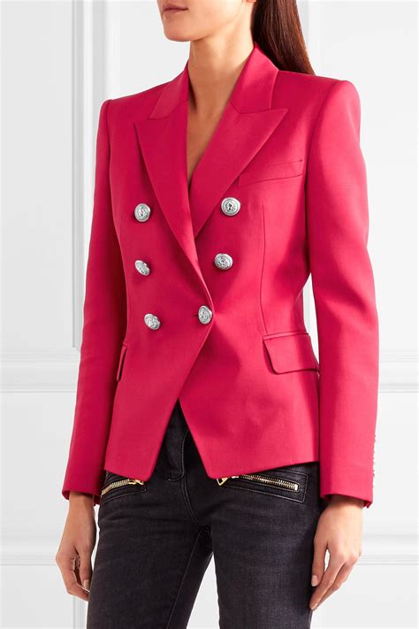 Balmain Double Breasted Wool Blazer In Fuchsia Pink Lyst