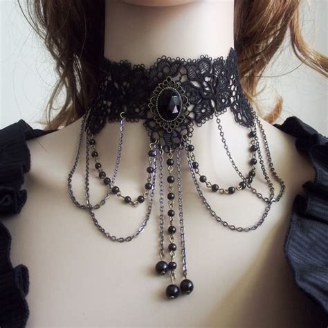 Vintage Gothic Jewelry Multi Chain Necklace Black Crystals Beads Detachable Collar Formal