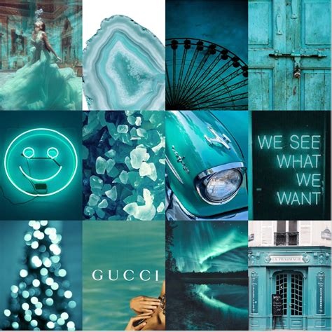 Tealaqua Aesthetic Wall Collage Kit Teal Aesthetic Collage Etsy