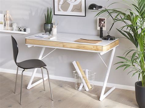 2 Drawer Home Office Desk 120 X 60 Cm White And Light Wood Fontana
