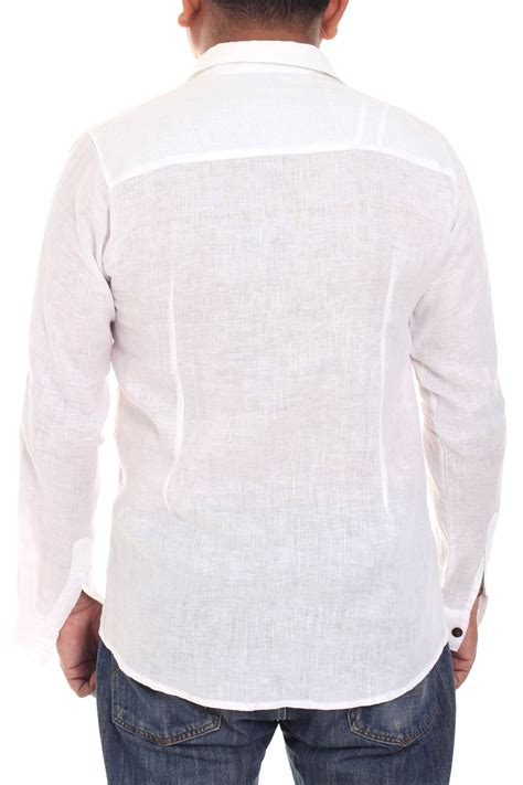 Lightweight Sheer White Cotton Long Sleeved Shirt For Men Pure White