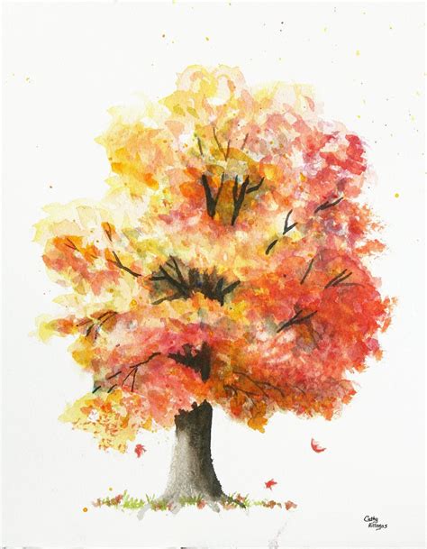 Autumn Tree Original Watercolor Painting By Cathy Hillegas Etsy