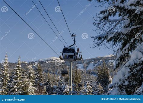 Ski Gondola Lift In Mountains Ski Attraction Mountains Winter Landscape View Editorial