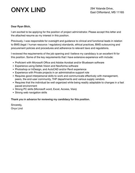 Project Administrator Cover Letter Velvet Jobs