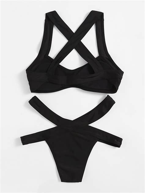 Black Criss Cross Detail Sexy Bikini Setfor Women Romwe