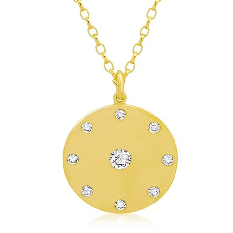 Round Gold Disk With Diamonds Necklace Xo Jewels