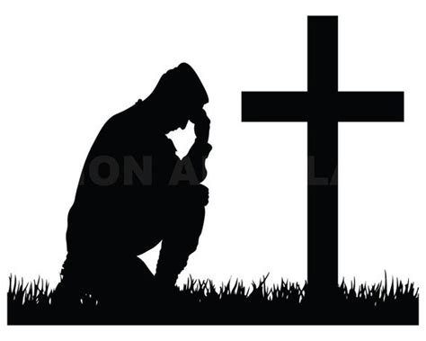 Soldier Kneeling Praying At Memorial Cross Svg Clipart Image Etsy