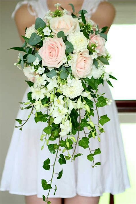 Beautiful Cascading Wedding Bouquet Blush Pink Roses White Dahlias