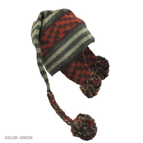 Peruvian Trading Company Striped Pixie Crochet Knit Beanie Hat Beanies