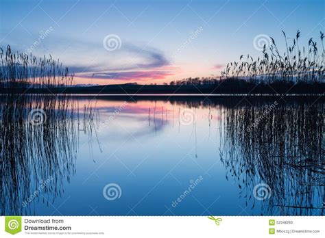 Beautiful Lake With Colorful Sunset Sky Tranquil Vibrant Landscape