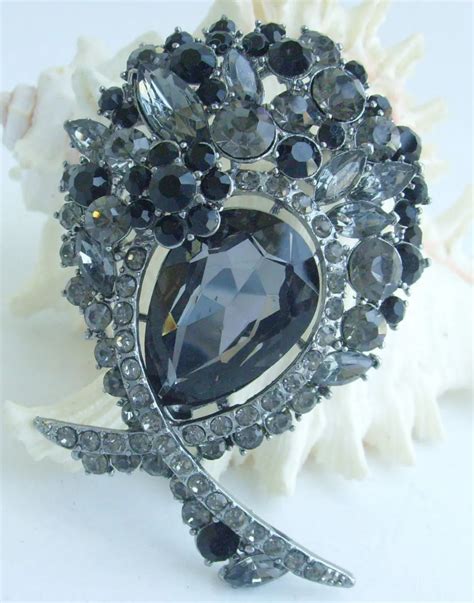 Black Gray Rhinestone Crystal Teardrop Brooch Pin Pendant Ee04881c4pin