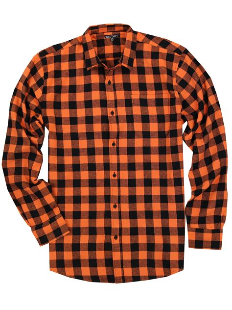 Weuthey Mens Long Sleeve Button Down Flannel Shirt Orangeblack