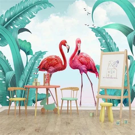 Flamingo Wallpaper Wallpaper Mural Leaves Wallpaper Rainforest Mural