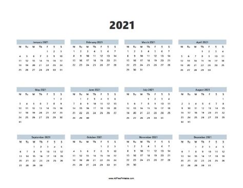 2021 Calendar Free Printable