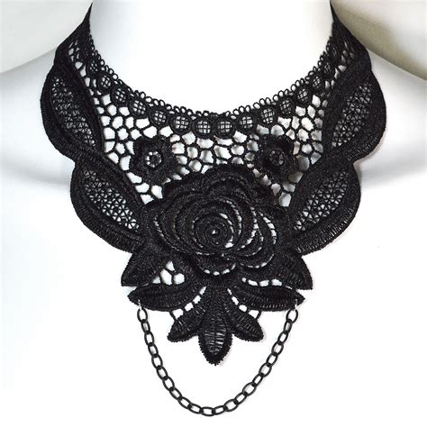 Victorian Gothic Necklace Black Rose Lace Jewelry Twisted Pixies