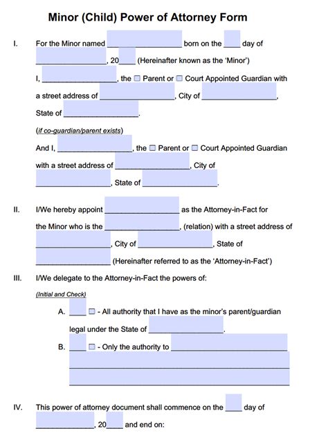 Minor Child Power Of Attorney Forms Pdf Templates Power Of Attorney