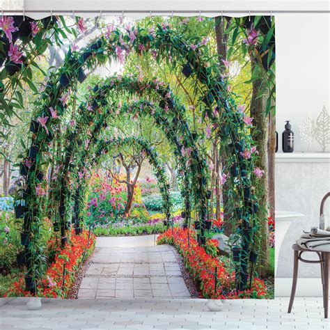 Garden Shower Curtain Flower Arches With Pathway In Ornamental Plants