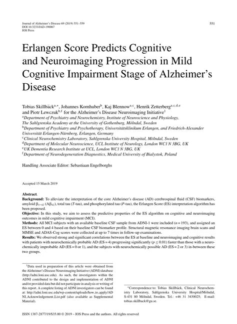 Pdf Erlangen Score Predicts Cognitive And Neuroimaging Progression In