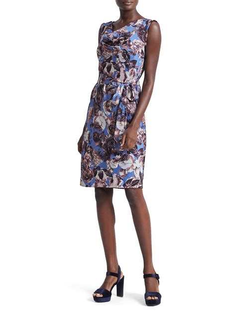 Floral Cowl Neck Tie Waist Sheath Dress Banana Republic Factory