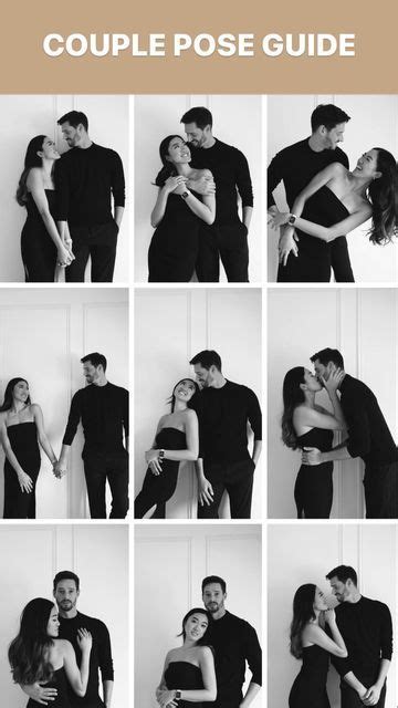 A Man And Woman Are Kissing In Different Poses With The Words Couples Pose Guide Above Them