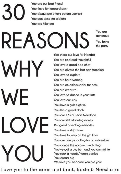 An Advertisement With The Words 30 Reasons Why We Love You