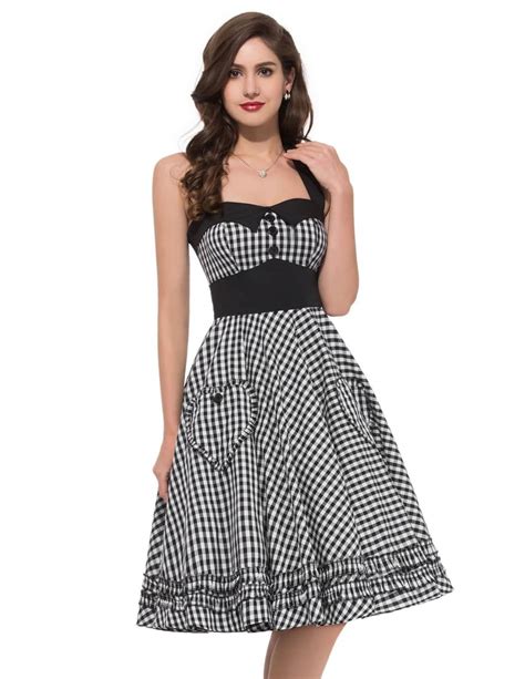 Black Gingham Halter Pin Up Dress Vintage Clothing Online 1950s Glam
