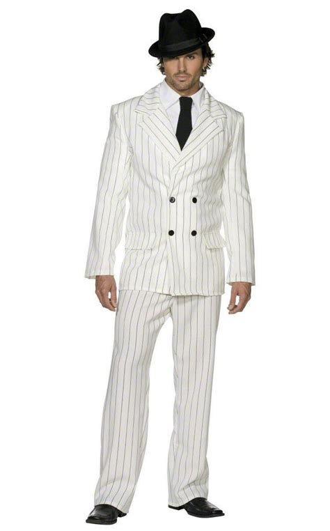 Mens 20s White Gangster Costume Pinstripes Male 1920s Mobster Fancy