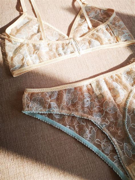 Handmade Nude Colour Sexy Sheer Lingerie Set Floral Soft Etsy