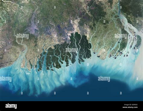 Satellite View Of The Ganges River Delta Bangladesh India Also Known